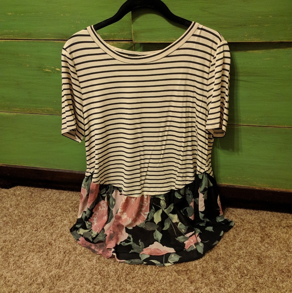 Stripe with Floral Hem Tee